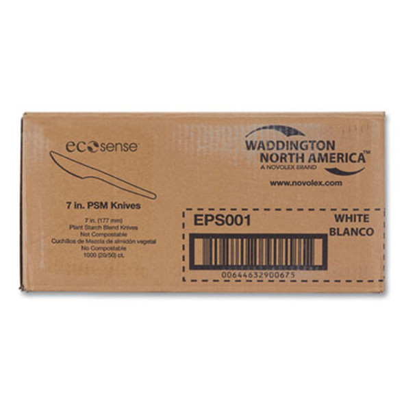 Ecosense Renewable Plant Starch Cutlery, Knife, Plastic, Cream, 50/Pack, 20 Packs/Carton