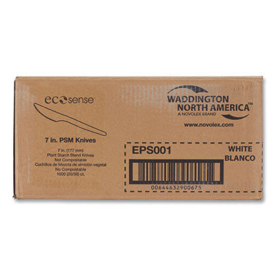 Ecosense Renewable Plant Starch Cutlery, Knife, Plastic, Cream, 50/Pack, 20 Packs/Carton