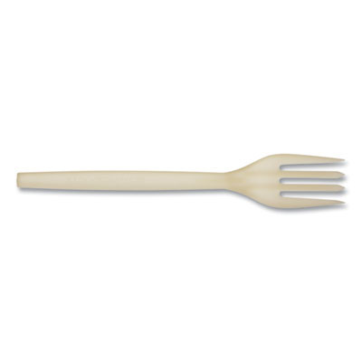 Ecosense Renewable Plant Starch Cutlery, Fork, Plastic, Cream, 50/Pack