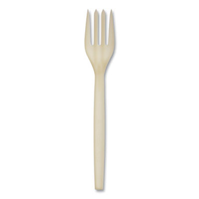 Ecosense Renewable Plant Starch Cutlery, Fork, Plastic, Cream, 50/Pack
