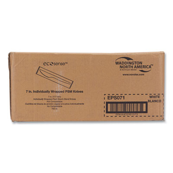 Ecosense Renewable Plant Starch Cutlery, Individually Wrapped, Mediumweight Knife, Plastic, Natural, 750/Carton