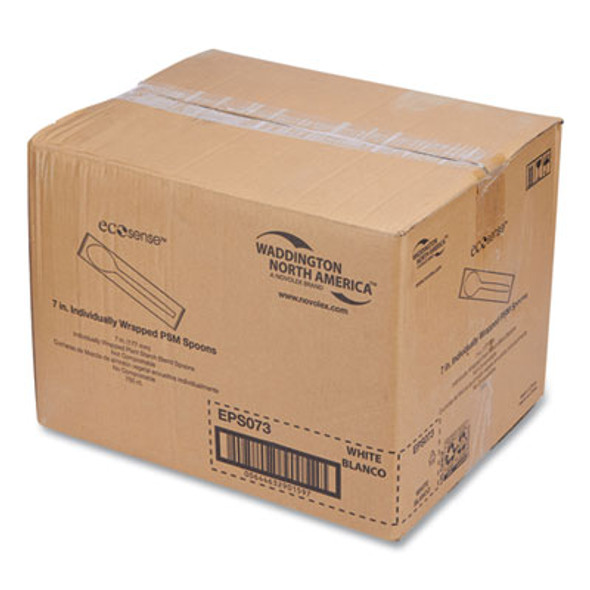 Ecosense Renewable Plant Starch Cutlery, Individually Wrapped, Mediumweight Spoon, Plastic, Natural, 750/Carton