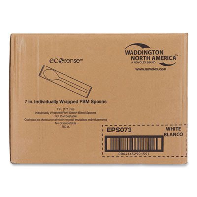 Ecosense Renewable Plant Starch Cutlery, Individually Wrapped, Mediumweight Spoon, Plastic, Natural, 750/Carton