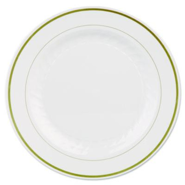 Masterpiece Plastic Plates, 10.25" Dia, Ivory/Gold, 10/Pack, 12 Packs/Carton