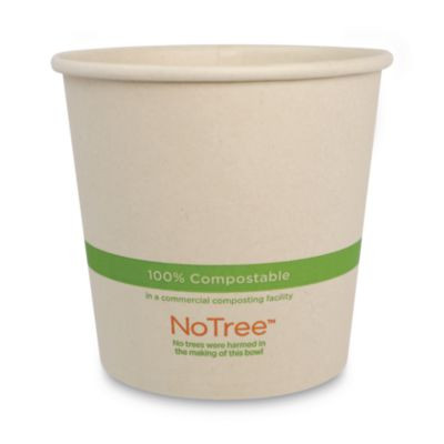 No Tree Paper Bowls, 24 Oz, 4.4" Diameter x 4.5" h, Natural, Sugarcane, 500/Carton