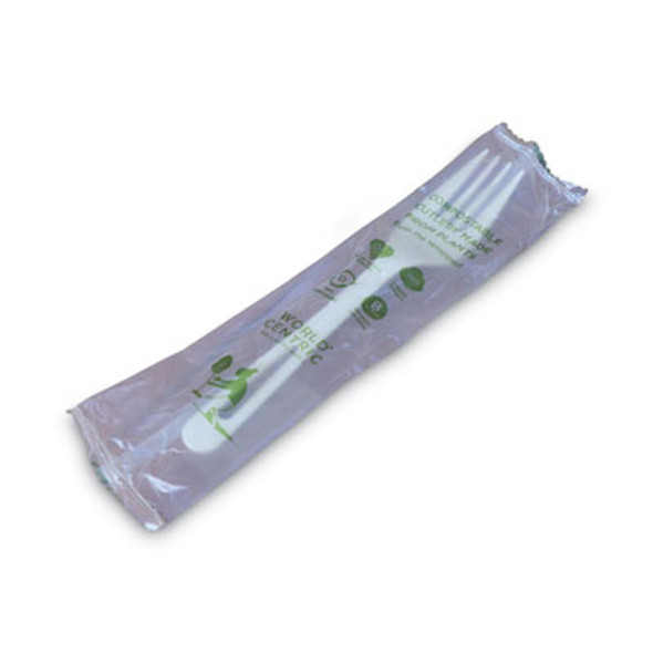 Tpla Wrapped Cutlery, Fork, Plastic, White, 750/Carton