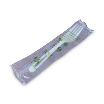 Tpla Wrapped Cutlery, Fork, Plastic, Light Beige 750/Carton