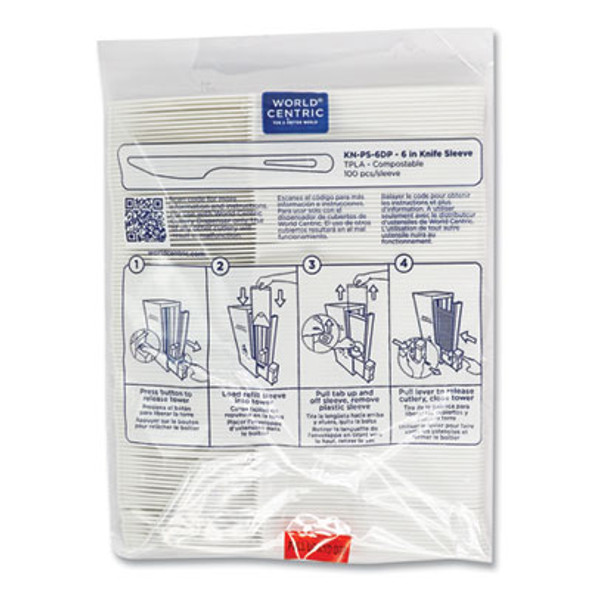 Cutlery Dispenser Refills, Knife, Plastic, Light Beige, 100/Bag, 10 Bags/Carton