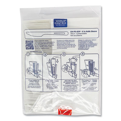 Cutlery Dispenser Refills, Knife, Plastic, Light Beige, 100/Bag, 10 Bags/Carton