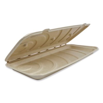 Fiber Hinged Takeout Containers, 13.7 x 6.6 x 1.3, Natural, Paper, 200/Carton