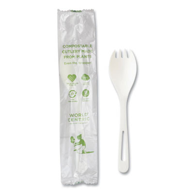 Tpla Wrapped Cutlery, Spork, Plastic, Light Beige, 750/Carton