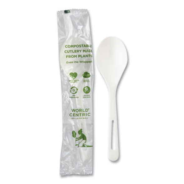 Tpla Wrapped Cutlery, Soup Spoon, Plastic, White, 750/Carton