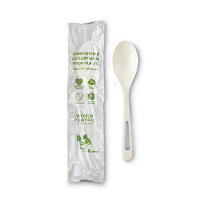 Tpla Wrapped Cutlery, Spoon, Plastic, Light Beige, 750/Carton