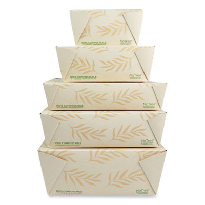 No Tree Folded Takeout Containers, 50 Oz, 6.2 x 8.5 x 1.85, Natural, Sugarcane, 200/Carton
