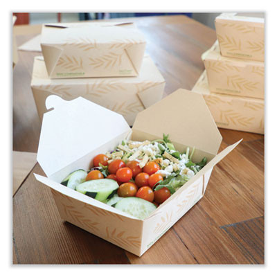 No Tree Folded Takeout Containers, 65 Oz, 6.25 x 8.7 x 2.5, Natural, Sugarcane, 200/Carton