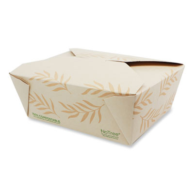 No Tree Folded Takeout Containers, 46 Oz, 5.5 x 6.9 x 2.5, Natural, Sugarcane, 300/Carton