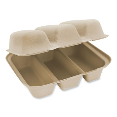 Fiber Hinged Takeout Containers, 8.8 x 8.2 x 2.9, Natural, Paper, 300/Carton