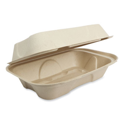 Fiber Hinged Takeout Containers, Hoagie Box, 9.2 x 6.4 x 3.1, Natural, Paper, 500/Carton