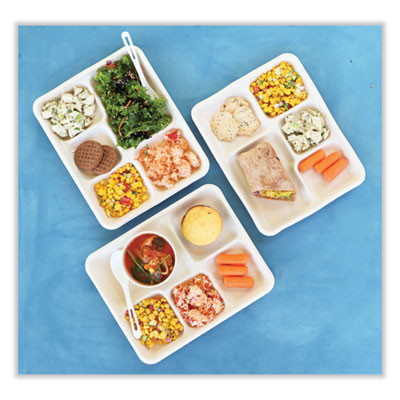 Fiber Foodservice Trays, 5 Compartments, 8.5 x 10.24 x 1.01, Natural, Paper, 400/Carton