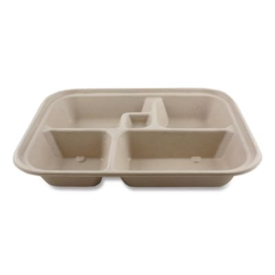 Fiber Containers, Bento Box, 5 Compartments, 12 x 9.5 x 2, Natural, Paper, 300/Carton