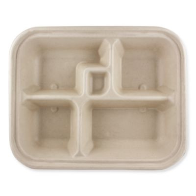 Fiber Containers, Bento Box, 5 Compartments, 12 x 9.5 x 2, Natural, Paper, 300/Carton