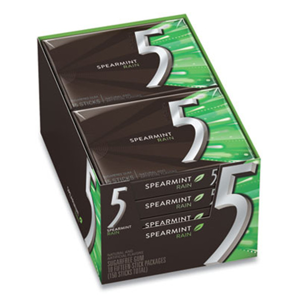 5 Gum, Spearmint Rain, 15 Sticks/Pack, 10 Packs/Box