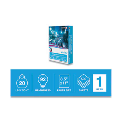 Vitality Multipurpose Print Paper, 92 Bright, 20 Lb Bond Weight, 8.5 x 11, White, 500 Sheets/Ream