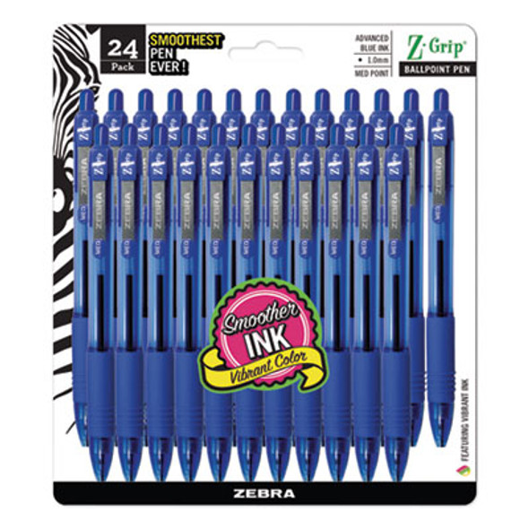 Z-Grip Ballpoint Pen, Retractable, Medium 1 Mm, Blue Ink, Translucent Blue/Blue Barrel, 24/Pack