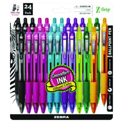 Z-Grip Ballpoint Pen, Retractable, Medium 1 Mm, Assorted Artistic Ink And Barrel Colors, 24/Pack