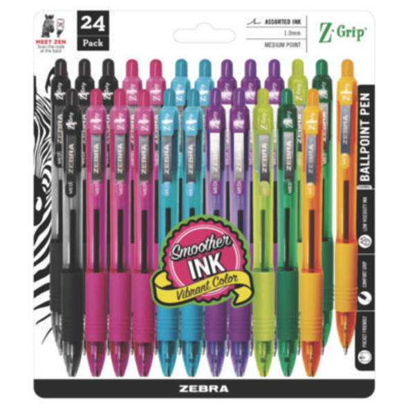 Z-Grip Ballpoint Pen, Retractable, Medium 1 Mm, Assorted Artistic Ink Colors, Assorted Barrel Colors, 24/Pack