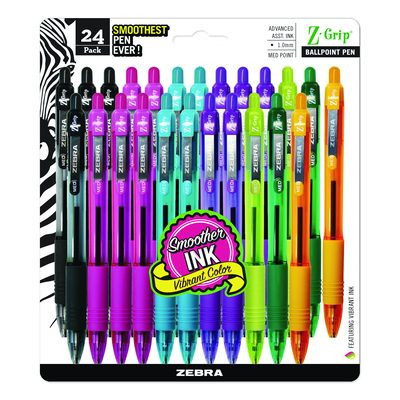 Z-Grip Ballpoint Pen, Retractable, Medium 1 Mm, Assorted Artistic Ink And Barrel Colors, 24/Pack