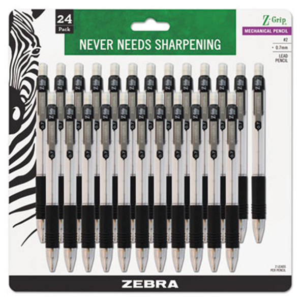 Z-Grip Mechanical Pencil, 0.7 Mm, Hb (#2), Black Lead, Clear/Black Barrel, 24/Pack