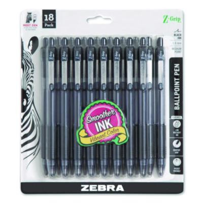 Z-Grip Ballpoint Pen, Retractable, Medium 1 Mm, Black Ink, Clear/Black Barrel, 18/Pack