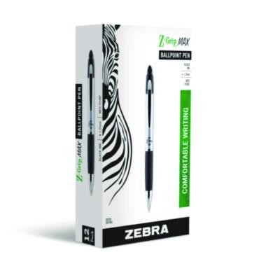 Z-Grip Max Ballpoint Pen, Retractable, Medium 1 Mm, Black Ink, Silver/Black Barrel, 12/Pack