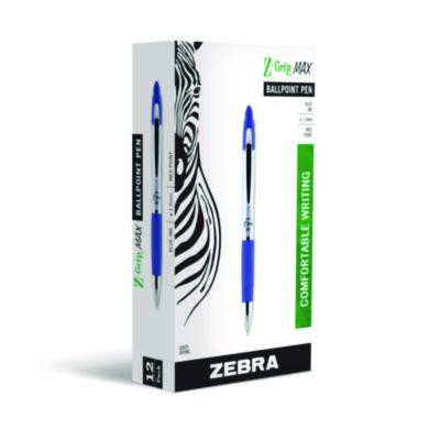Z-Grip Max Ballpoint Pen, Retractable, Medium 1 Mm, Blue Ink, Silver/Blue Barrel, 12/Pack