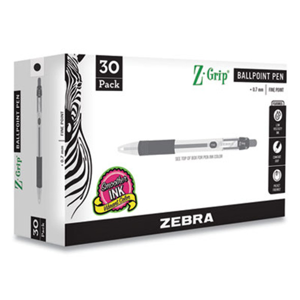 Z-Grip Ballpoint Pen, Retractable, Medium 0.7 Mm, Black Ink, Clear/Black Barrel, 30/Pack