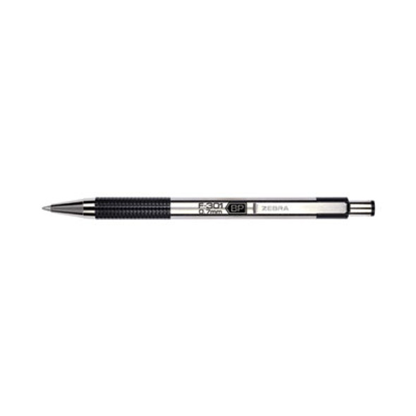 F-301 Ballpoint Pen, Retractable, Fine 0.7 Mm, Black Ink, Stainless Steel/Black Barrel, 2/Pack