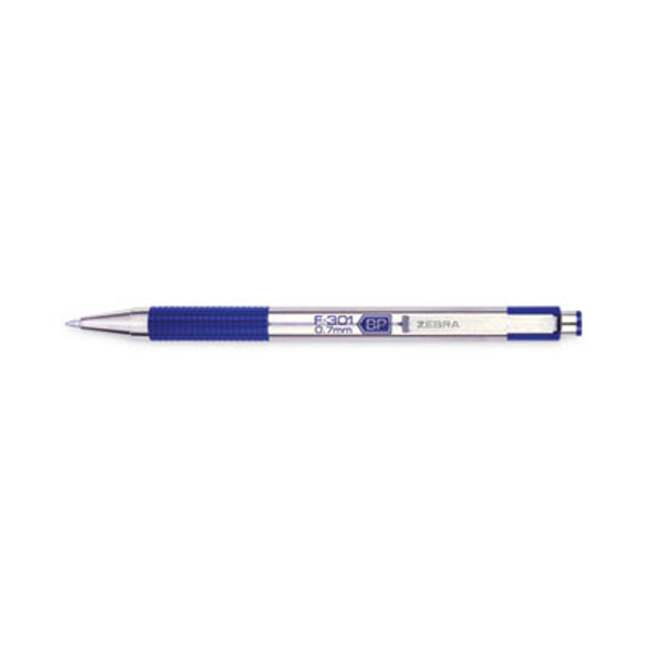 F-301 Ballpoint Pen, Retractable, Fine 0.7 Mm, Blue Ink, Stainless Steel/Blue Barrel, 2/Pack