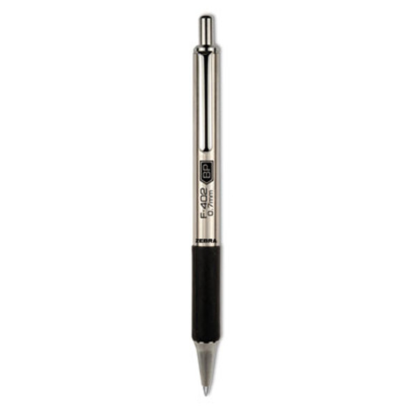 F-402 Ballpoint Pen, Retractable, Fine 0.7 Mm, Black Ink, Stainless Steel/Black Barrel