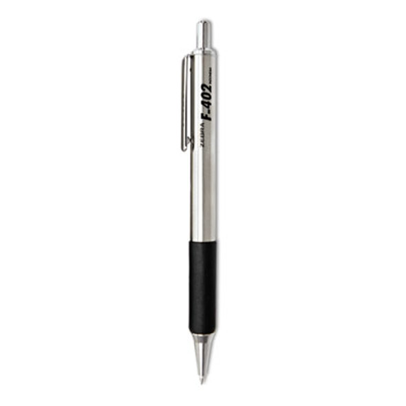 F-402 Ballpoint Pen, Retractable, Fine 0.7 Mm, Black Ink, Stainless Steel/Black Barrel, 2/Pack