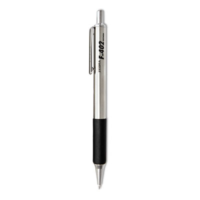 F-402 Ballpoint Pen, Retractable, Fine 0.7 Mm, Black Ink, Stainless Steel/Black Barrel, 2/Pack