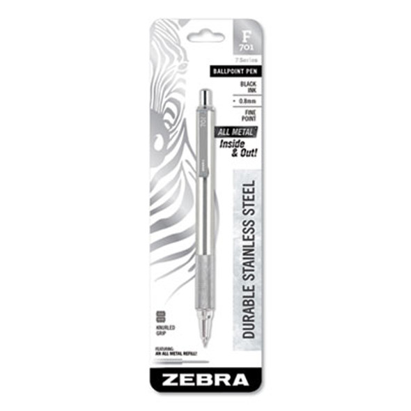F-701 Ballpoint Pen, Retractable, Fine 0.7 Mm, Black Ink, Stainless Steel/Black Barrel
