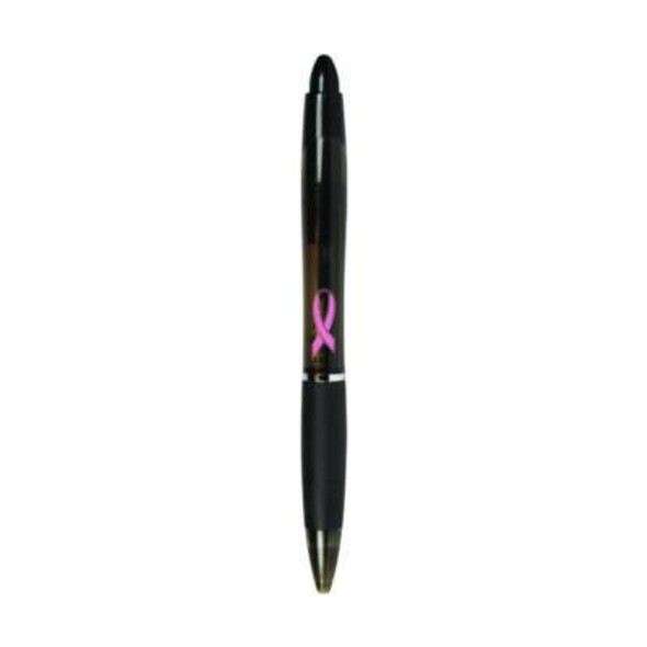 Z-Grip Max Breast Cancer Awareness Ballpoint Pen, Retractable, Bold 1.2 Mm, Black Ink, Silver/Black Barrel, 24/Pack