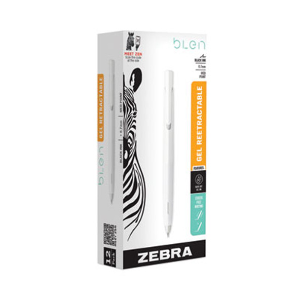 Blen Gel Pen, Retractable, Fine 0.7 Mm, Black Ink, White Barrel, Dozen