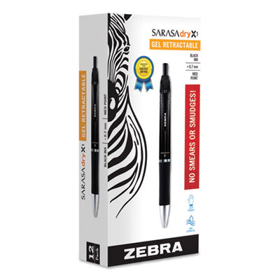 Sarasa Dry Gel X1 Gel Pen, Retractable, Medium 0.7 Mm, Black Ink, Black Barrel, 12/Pack