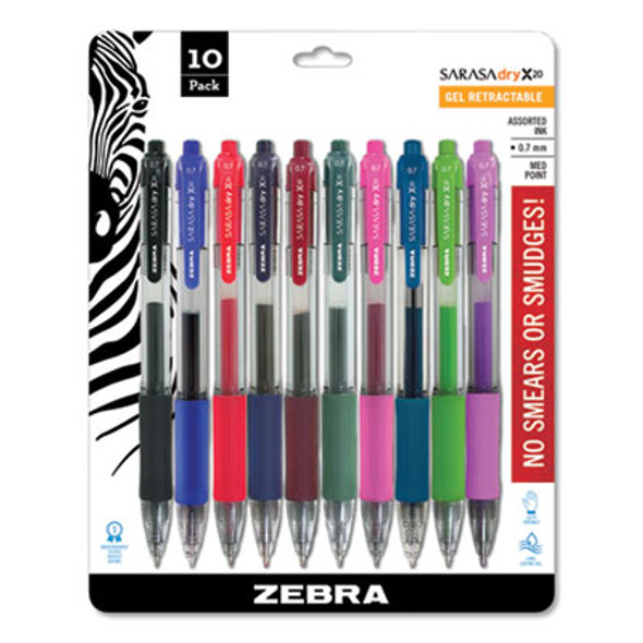 Sarasa Dry Gel X20 Gel Pen, Retractable, Medium 0.7 Mm, Assorted Ink And Barrel Colors, 10/Pack