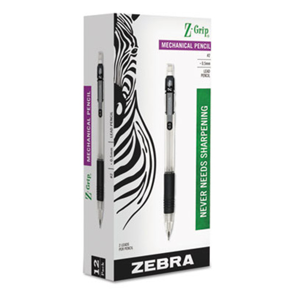 Z-Grip Mechanical Pencil, 0.5 Mm, Hb (#2), Black Lead, Clear/Black Barrel, Dozen