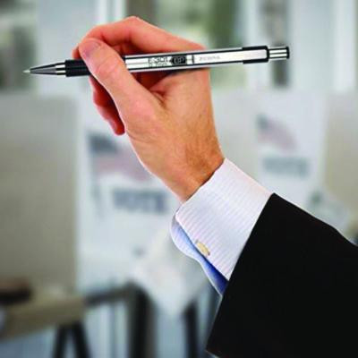 M/f 301 Stainless Steel Retractable Pen And Pencil Set, 0.7 Mm Black Pen, 0.5 Mm Hb Pencil, Stainless Steel Barrels