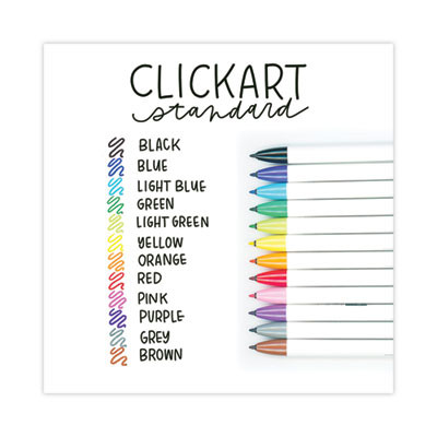 Clickart Porous Point Pen, Retractable, Fine 0.6Mm, Assorted Ink Colors, White Barrel, 12/Pack