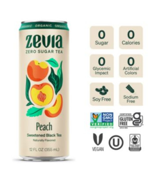 Zero Sugar Naturally Sweetened Black Tea, Peach Black Tea, 12 Oz Can, 12/Carton